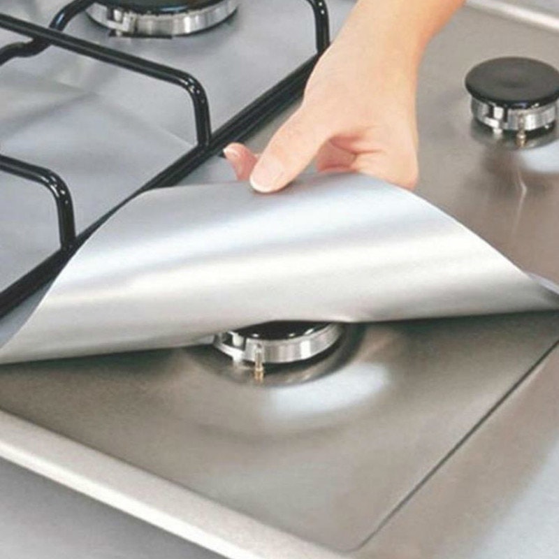 4Pcs Reusable Gas Stove Burner Cover Protector Liner Kitchen Cleaning Mat Pad ~
